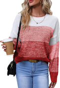 Womens Striped Color Block Sweater Long Sleeve Crewneck - Soft Knit