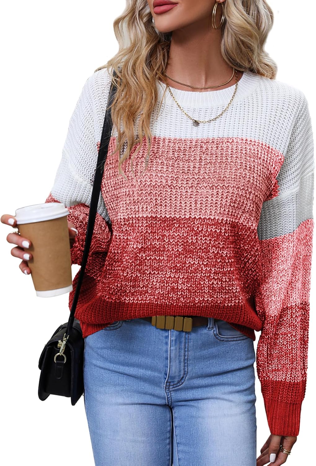 Women's Striped Color Block Sweater for Casual and Business Wear
