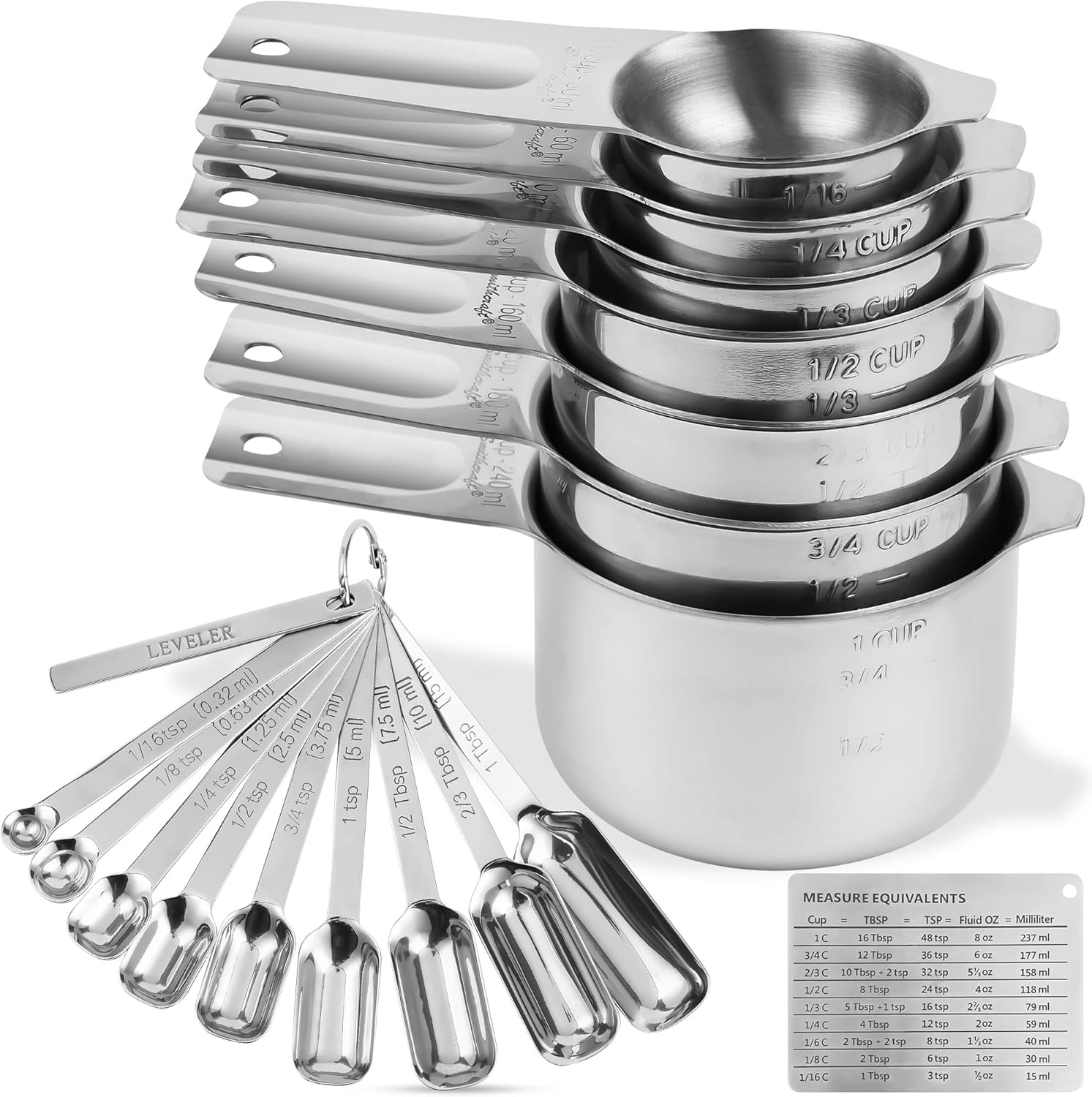 Smithcraft Stainless Steel Measuring Cups and Spoons Set for Baking
