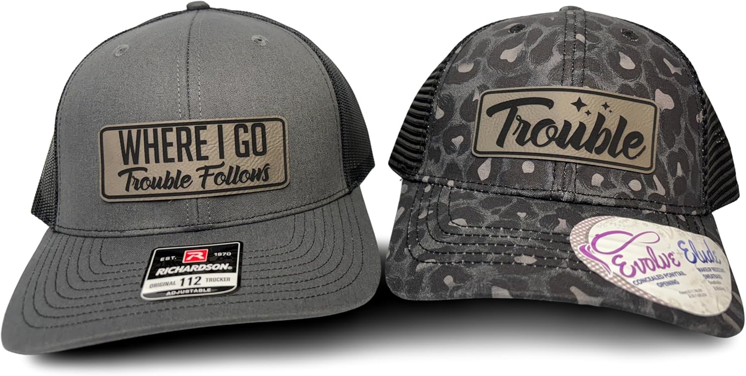 Where I Go Trouble Follows Matching Couple Hats for Fun Duos