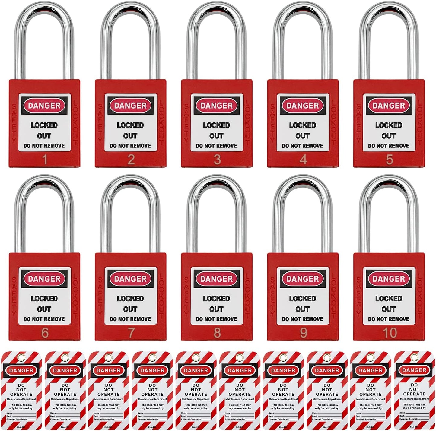 Lockout Tagout Locks for Safety - 10 pcs Keyed Differently Set