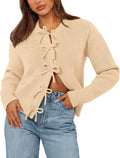 Bow Cardigan Sweaters for Women Cropped Open Front - Cozy Ribbed