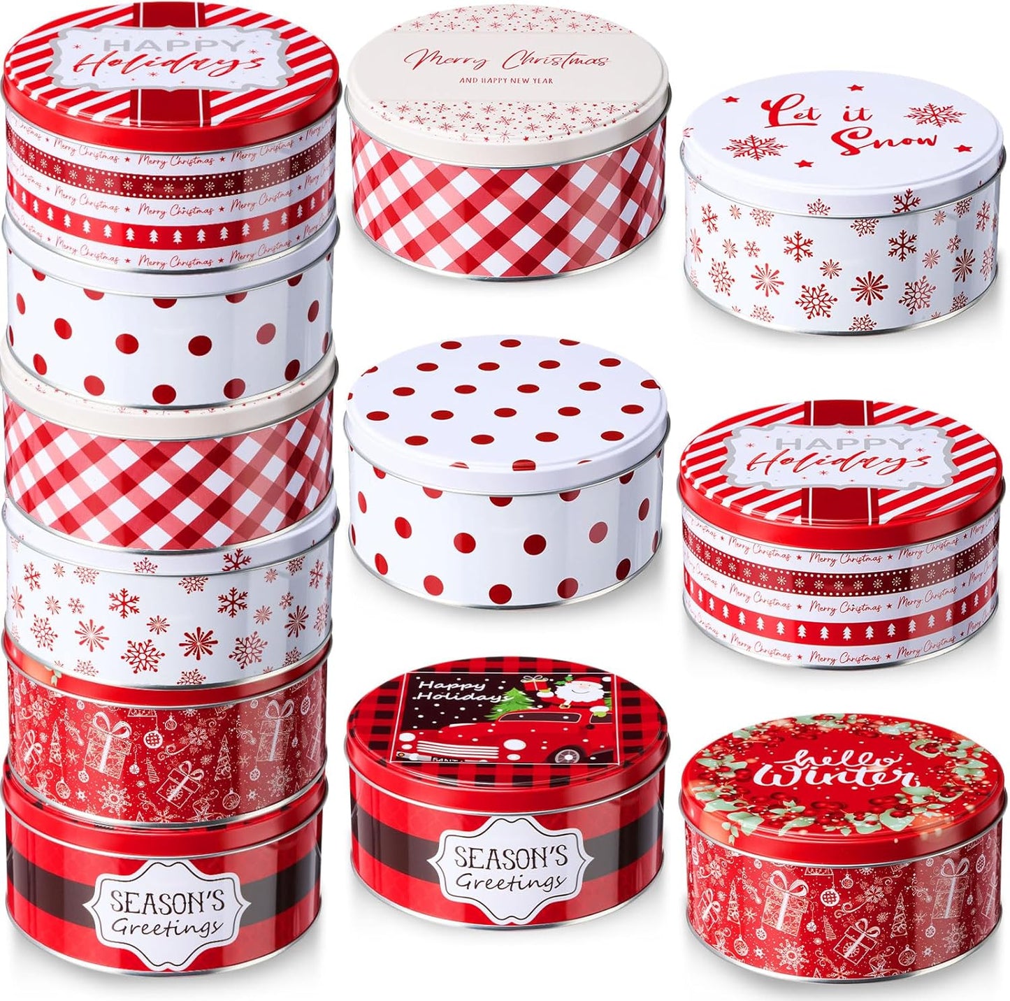 12 Pack Christmas Cookie Tins for Gift Giving and Storage