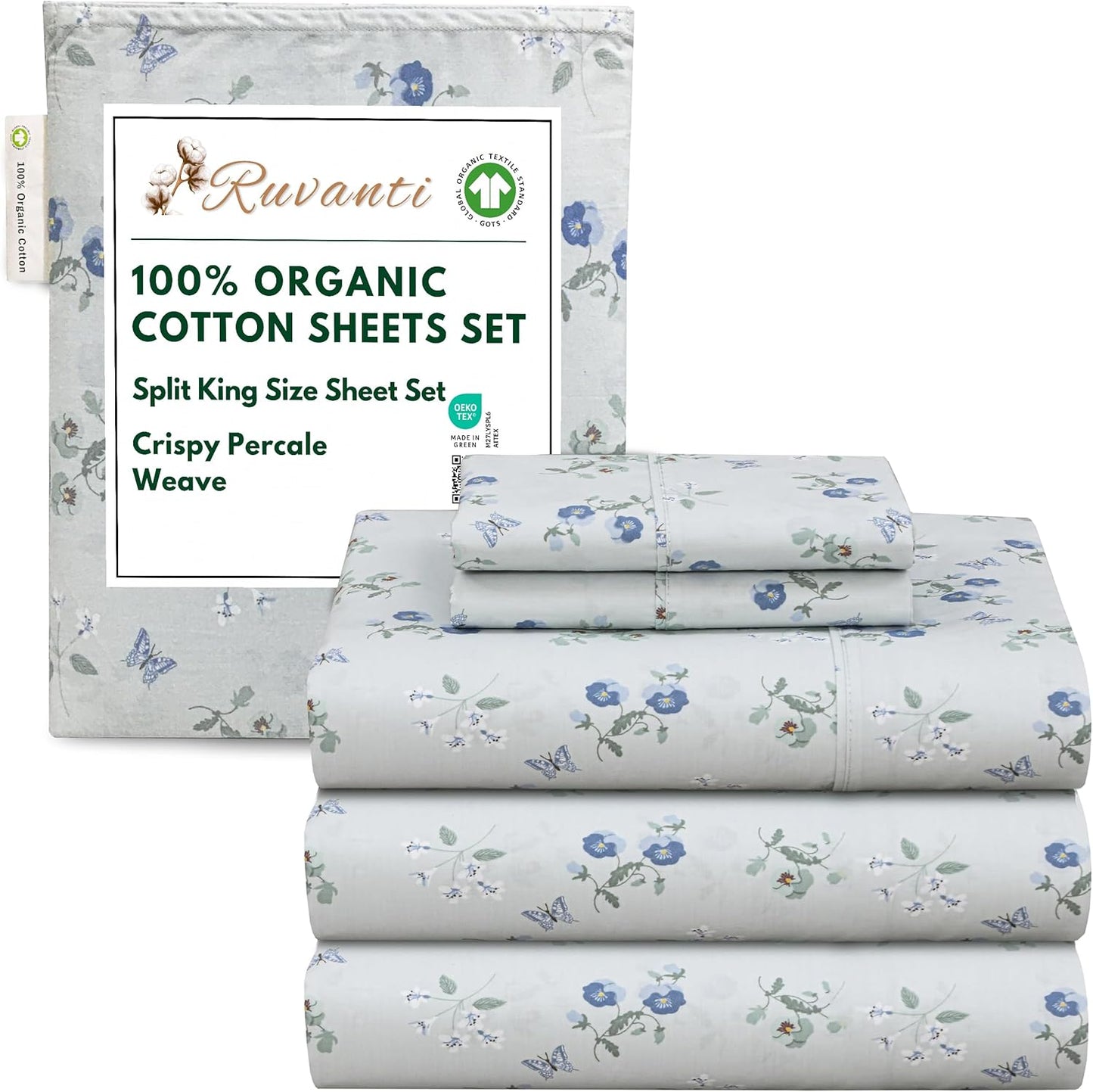 100% Organic Cotton Sheets Split King Set for Ultimate Comfort