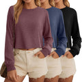 Cotton Cropped Long Sleeve Tops 3 Pack - Soft Stretchy Crop Tees