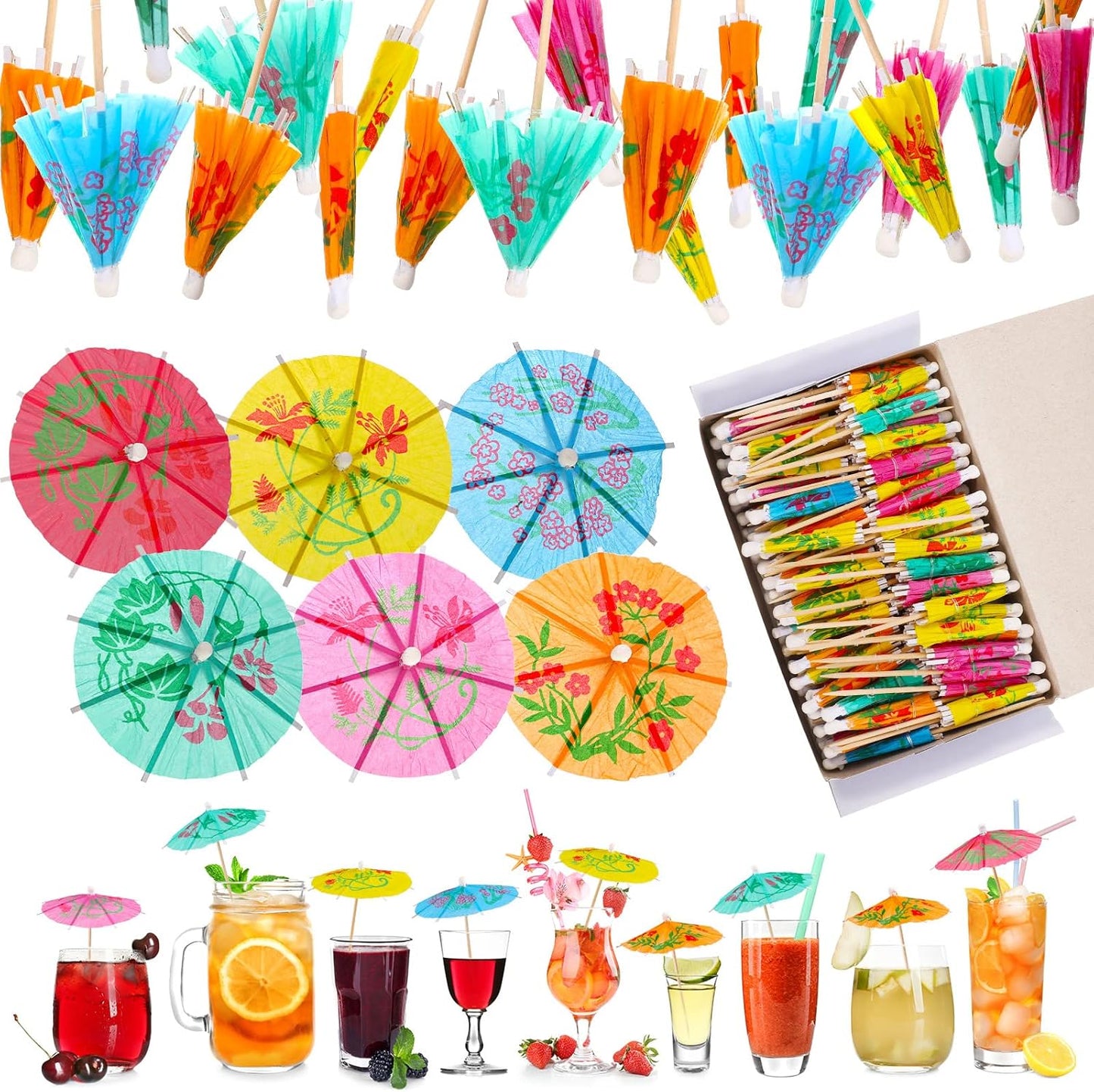 4 Inch Mini Paper Cocktail Umbrella Picks for Parties and Events
