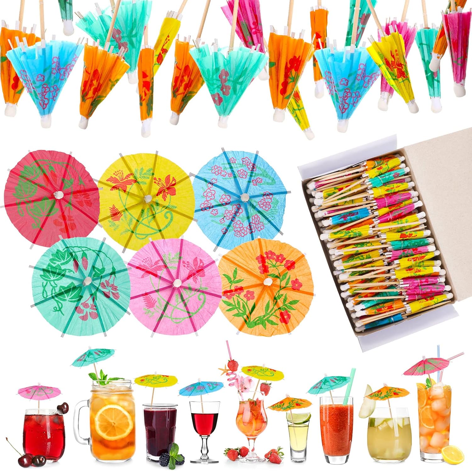 4 Inch Mini Paper Cocktail Umbrella Picks for Parties and Events