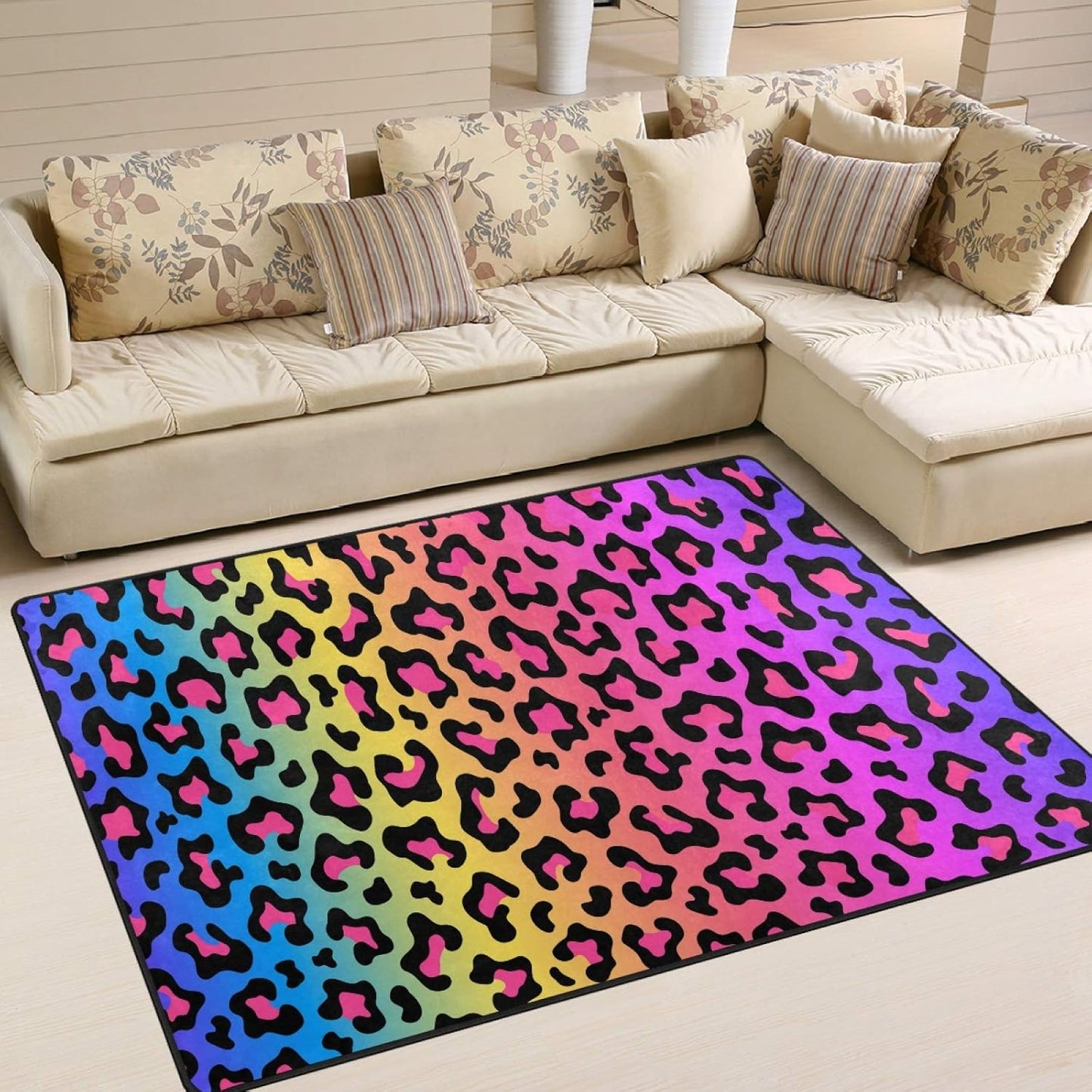 Colorful Leopard Print Floor Mat 5'x7' for Playroom