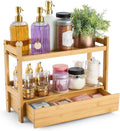 Bamboo Bathroom Counter Organizer 2-Tier Shelf with Hidden Drawer