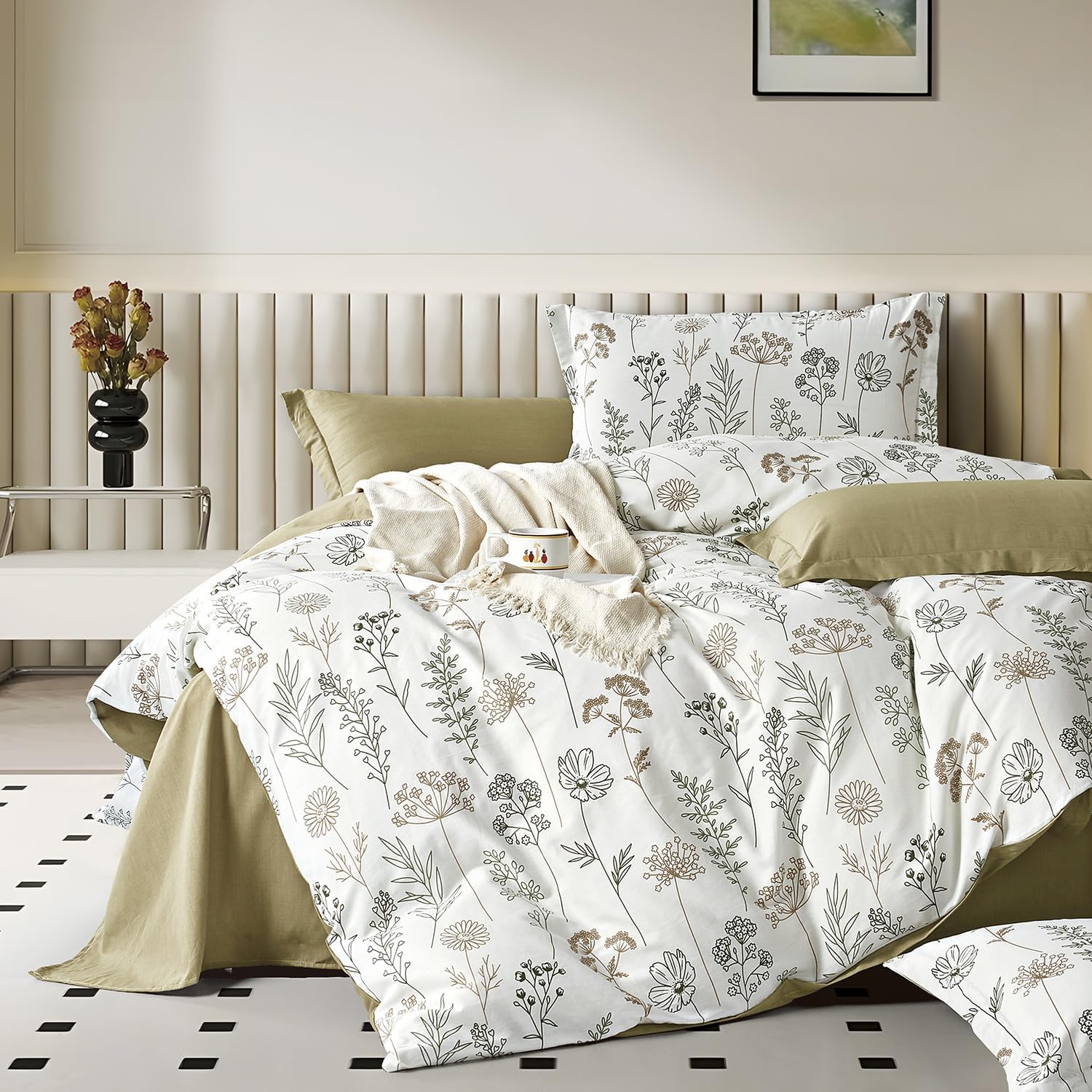 Botanical Cotton Comforter Twin Size Set with Reversible Design