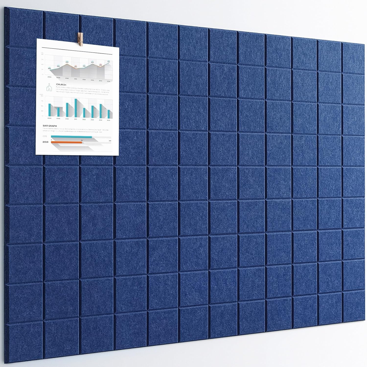 Large Cork Board Set of 12 Felt Wall Tiles for Home Office