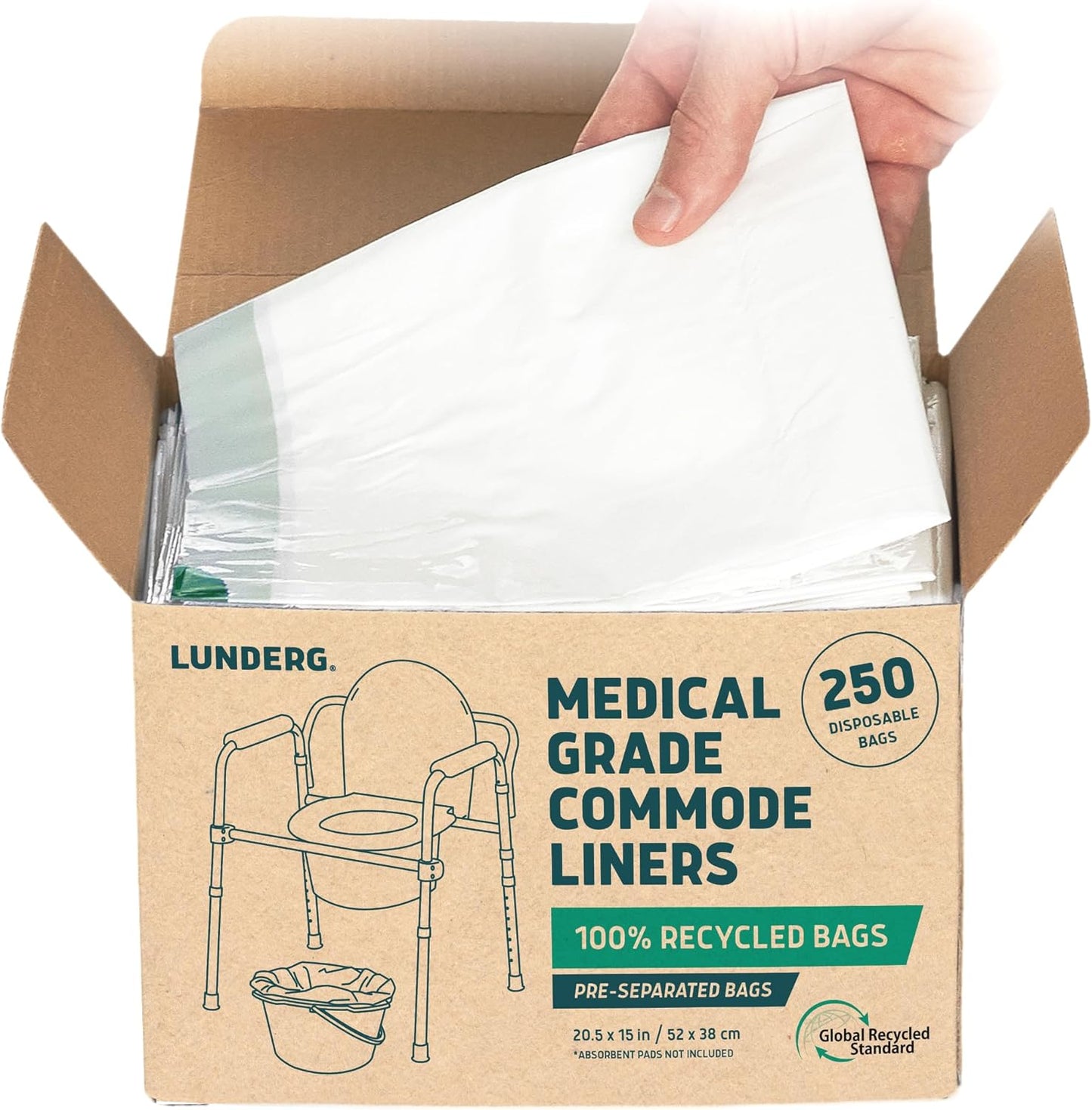 Lunderg Recycled Commode Liners - Eco-Friendly Portable Toilet Bags