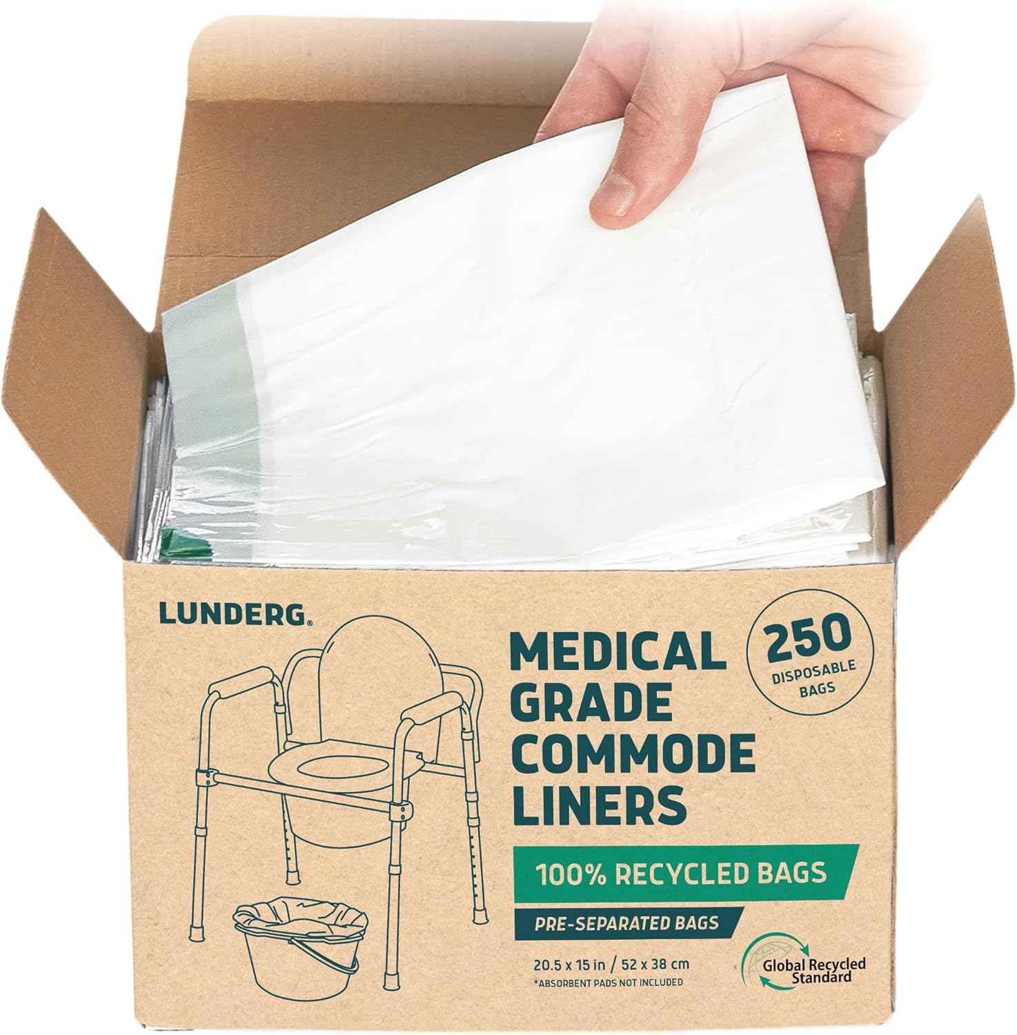 Lunderg Recycled Commode Liners - Eco-Friendly Portable Toilet Bags