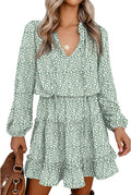 Long Sleeve Fall Dresses for Women Mini Tie Neck Ruffle Tiered A Line