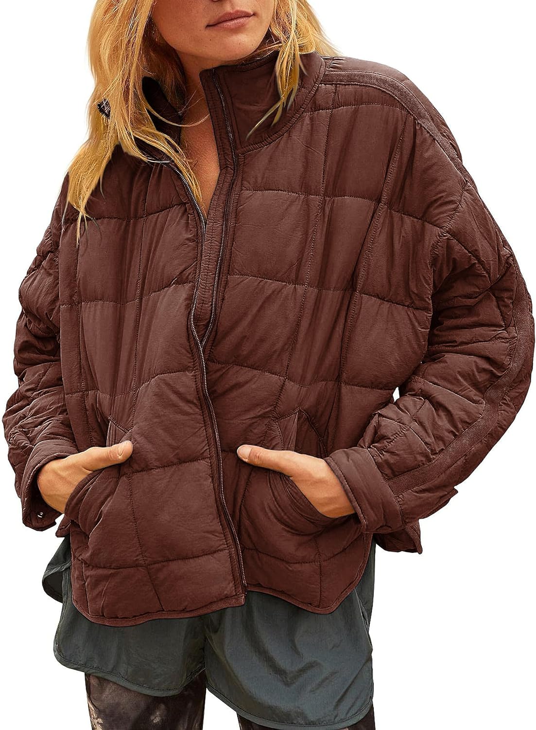 Lightweight Short Zip Up Quilted Puffer Jacket for Women
