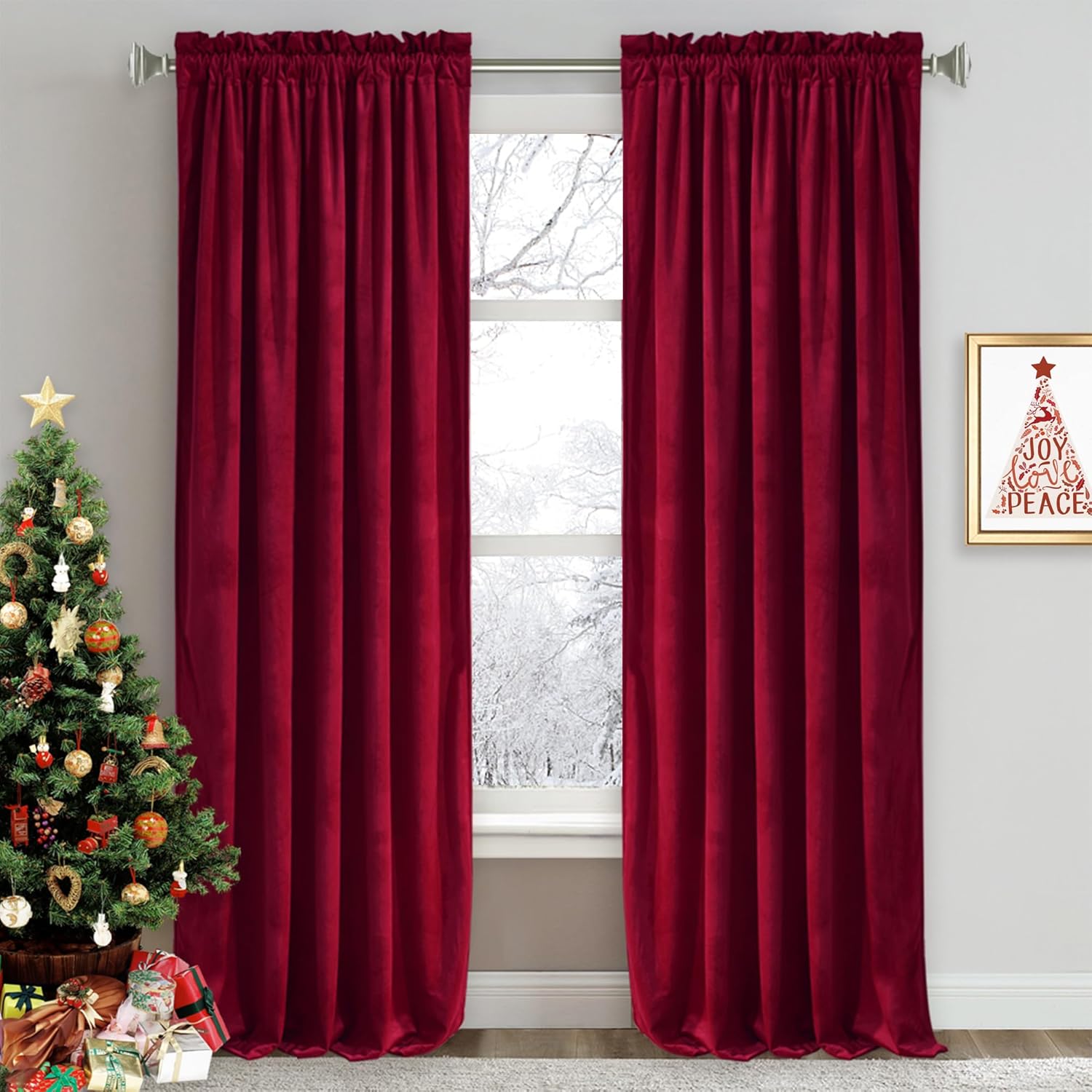 RYB HOME Red Velvet Curtains - Luxurious Darkening Drapes