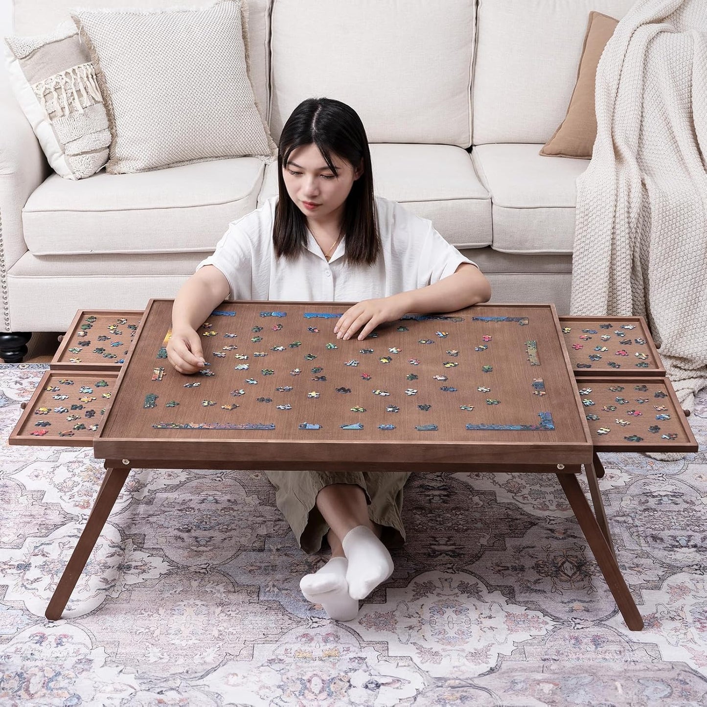 1500 Piece Wooden Jigsaw Puzzle Board with Drawers and Cover
