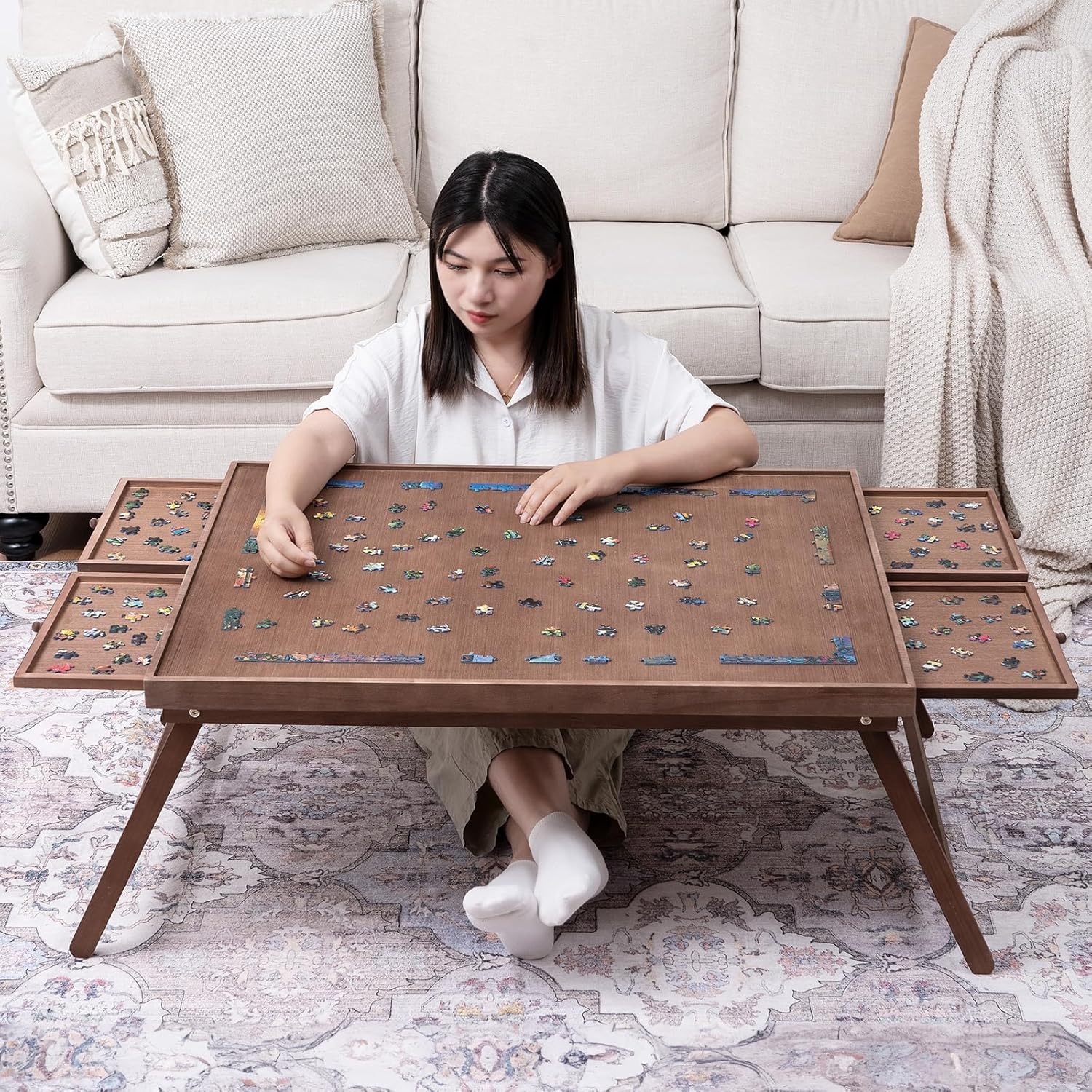 1500 Piece Wooden Jigsaw Puzzle Board with Drawers and Cover