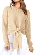 Okiwam Women's Cropped Tie Front Sweater - Soft Cable Knit