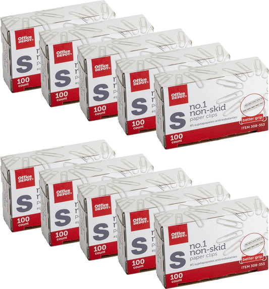 Office Depot Silver Nonskid Paper Clips, 100-Pack