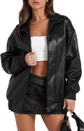 SAMPEEL Faux Leather Oversized Motorcycle Jacket - Retro Y2K Style