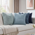Blue Boho Corduroy Throw Pillow Covers Set of 4 24x24 in - Cozy