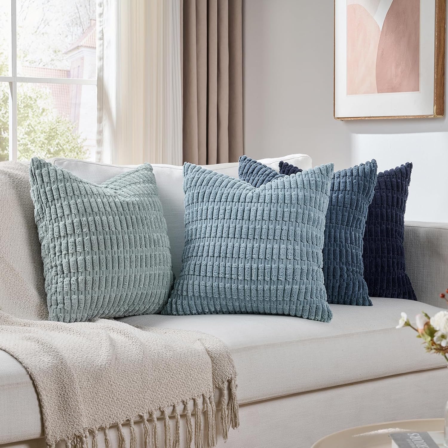 Blue Boho Decorative Throw Pillow Covers for Couch Bed Sofa