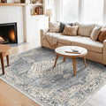 Washable Distressed 5x7 Rug - Low Pile Blue Beige Area Rug