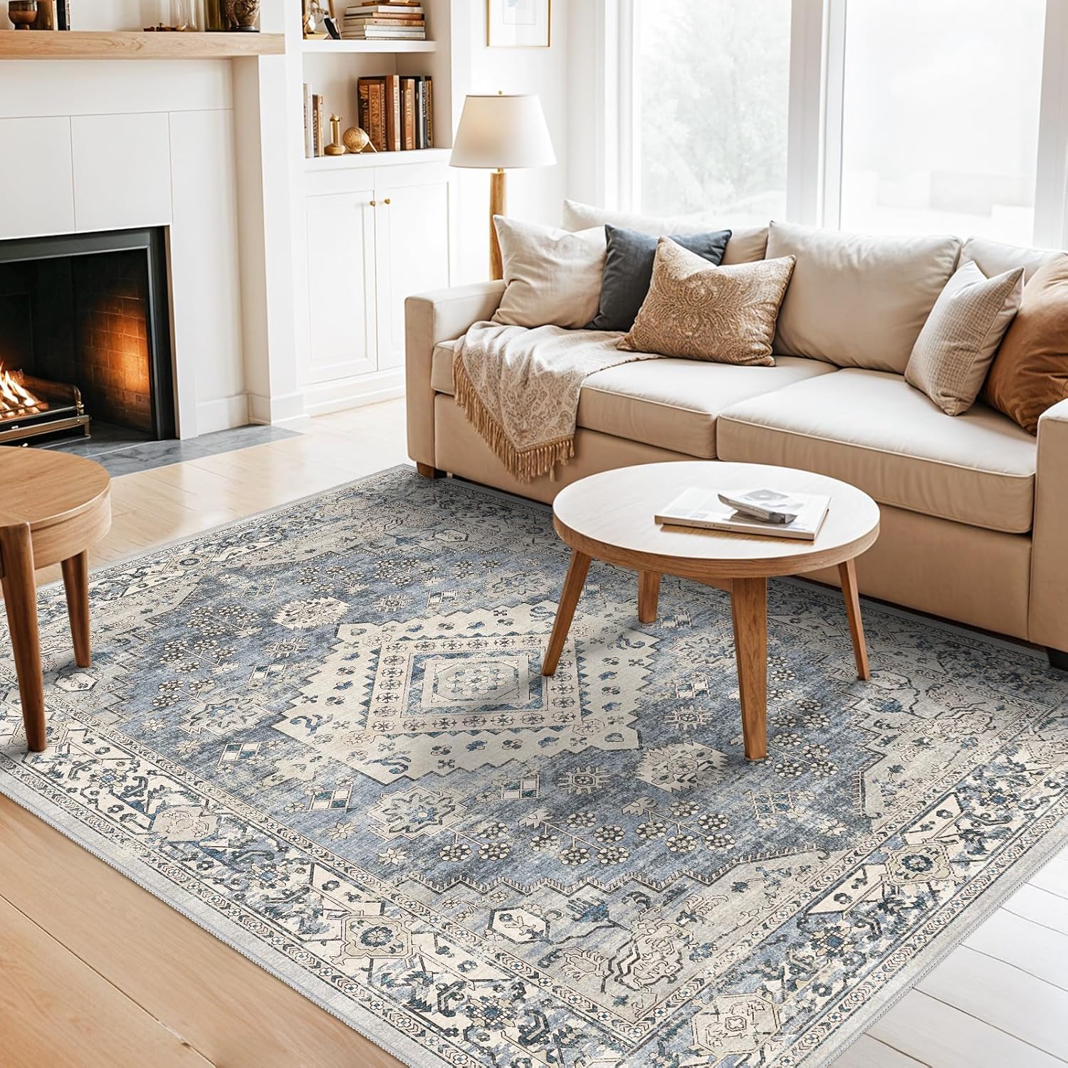 Washable Distressed 5x7 Area Rugs for Living Room and Kitchen