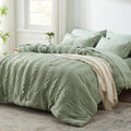 Zzlpp Queen Comforter Set 7 Pieces in Sage Green Seersucker