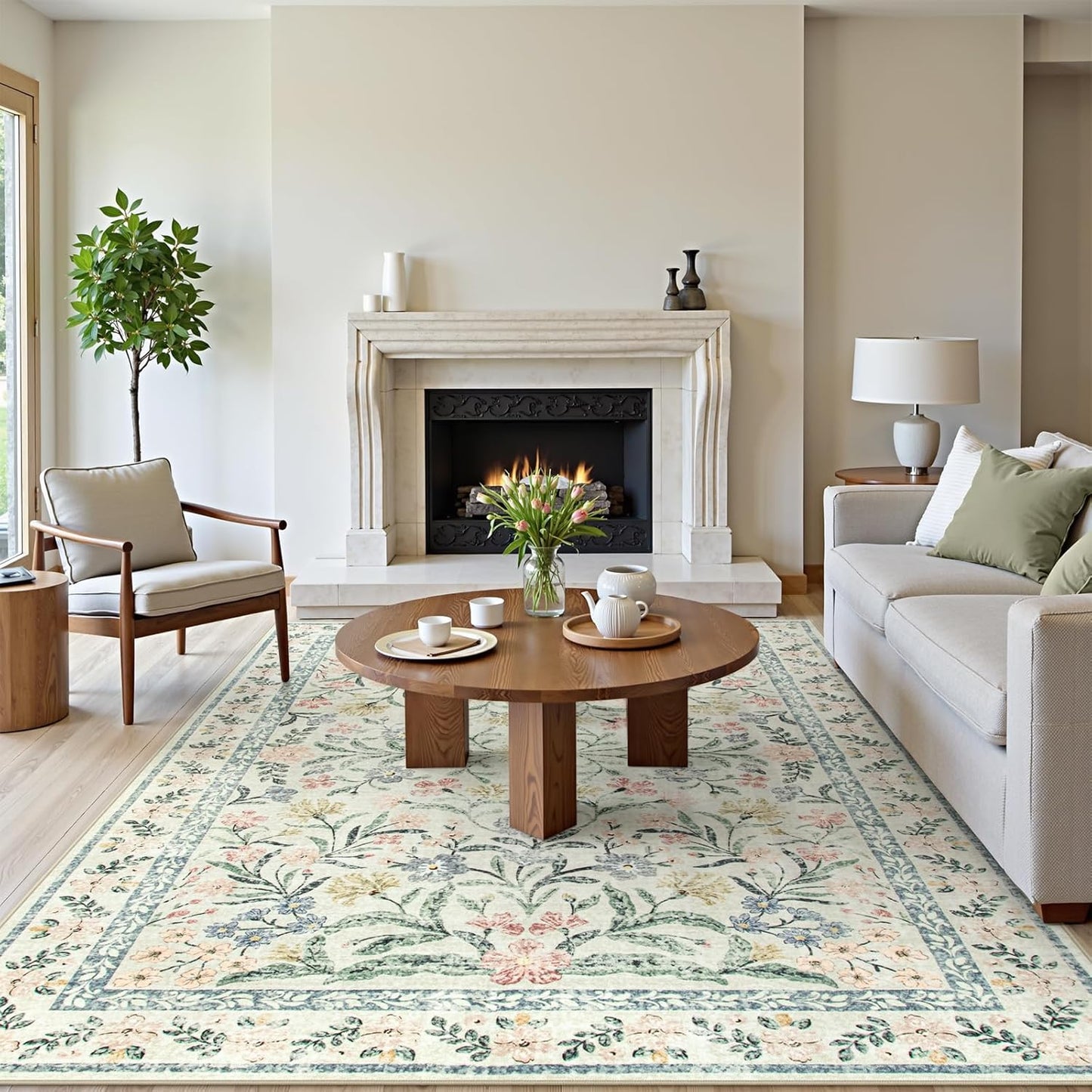 Wonnitar Large Floral Area Rug for Living Room and Bedroom