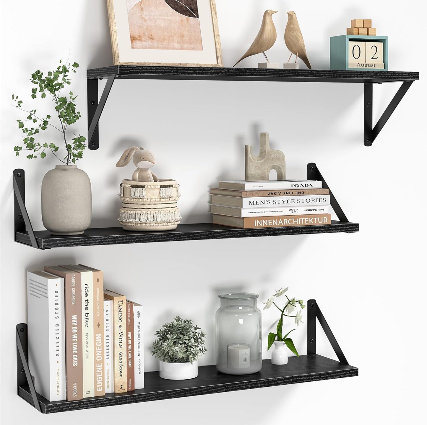 Heimlove Floating Shelves for Wall - Stylish 24 Inch Set of 3