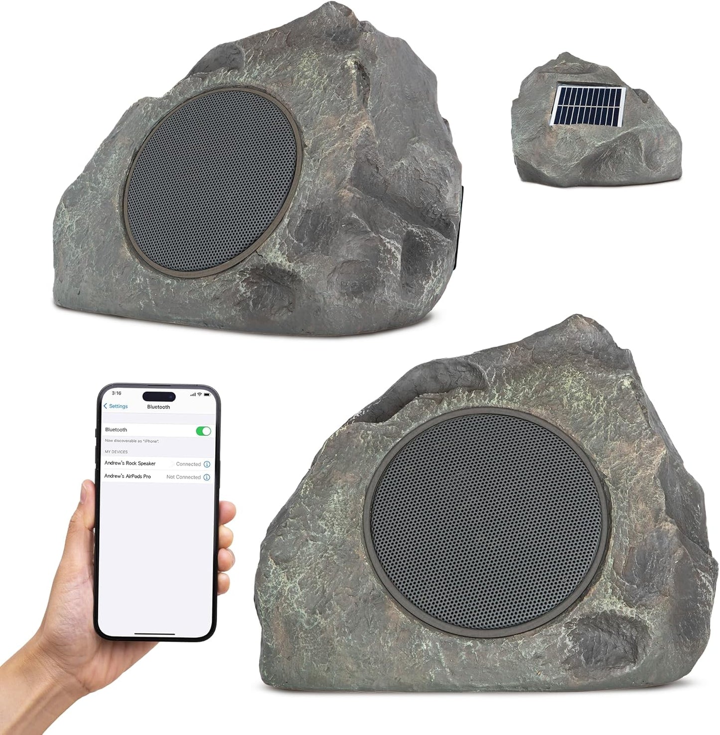 Homewell Outdoor Rock Speaker - Solar-Powered Bluetooth 5.0