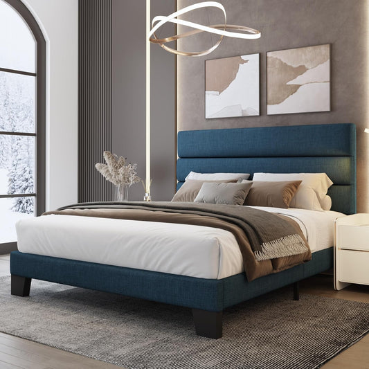 WEEWAY Full Size Bed Frame with Upholstered Headboard for Comfort