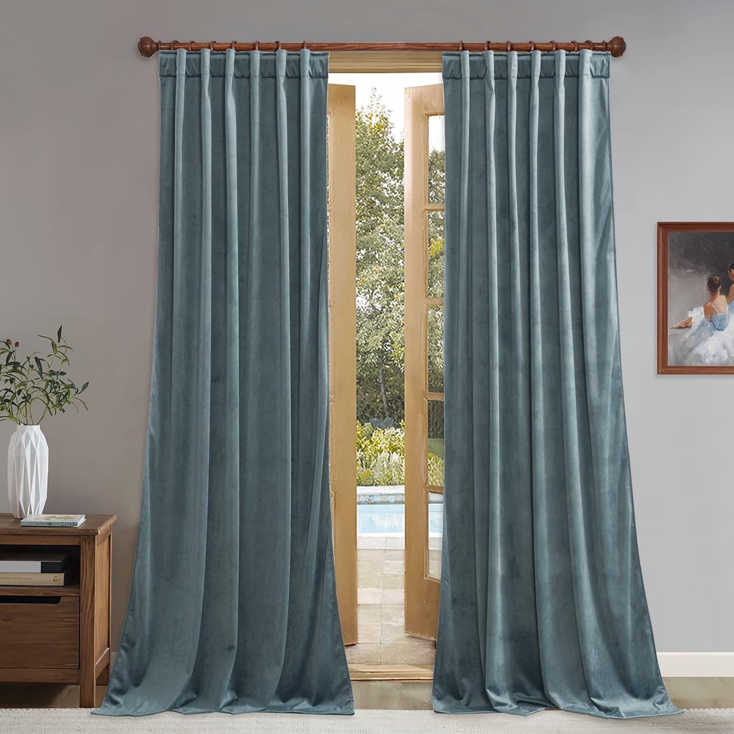 StangH Stone Blue Velvet Curtains 102 inches for Home Office