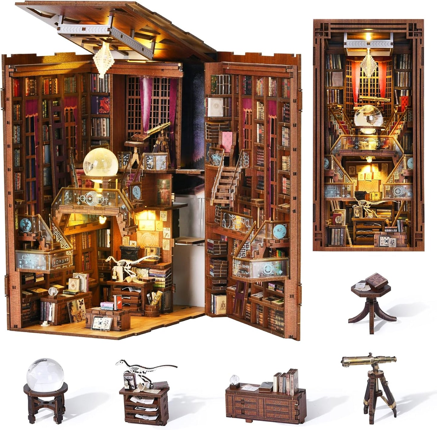 DIY Book Nook Kit for Miniature Dollhouse Decor with LED Light