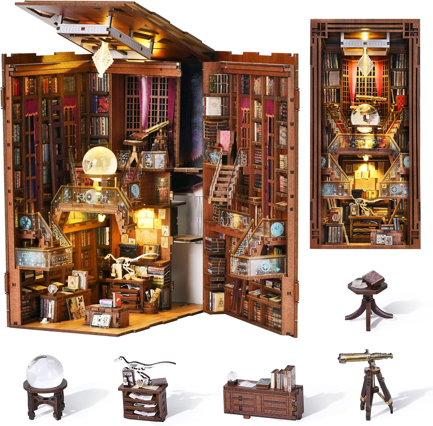 DIY Book Nook Kit for Miniature Dollhouse Decor with LED Light