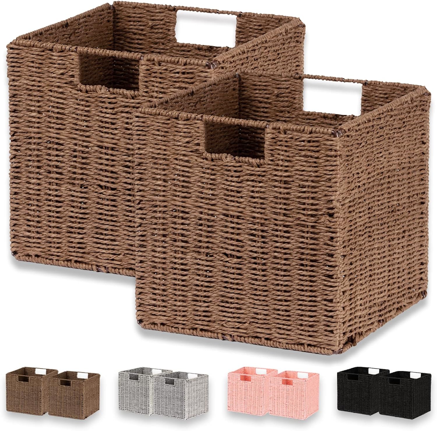Vagusicc Wicker Basket Set of 2 Hand-Woven Storage Bins