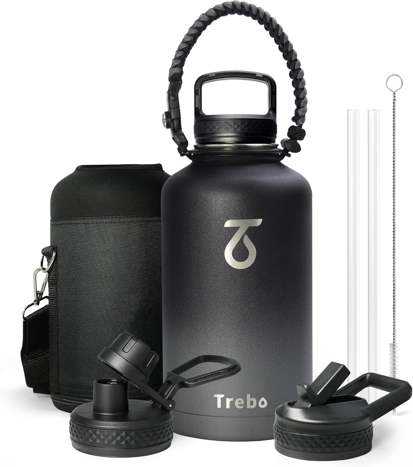 Trebo 64oz Water Bottle with Paracord Handle for Outdoor Use