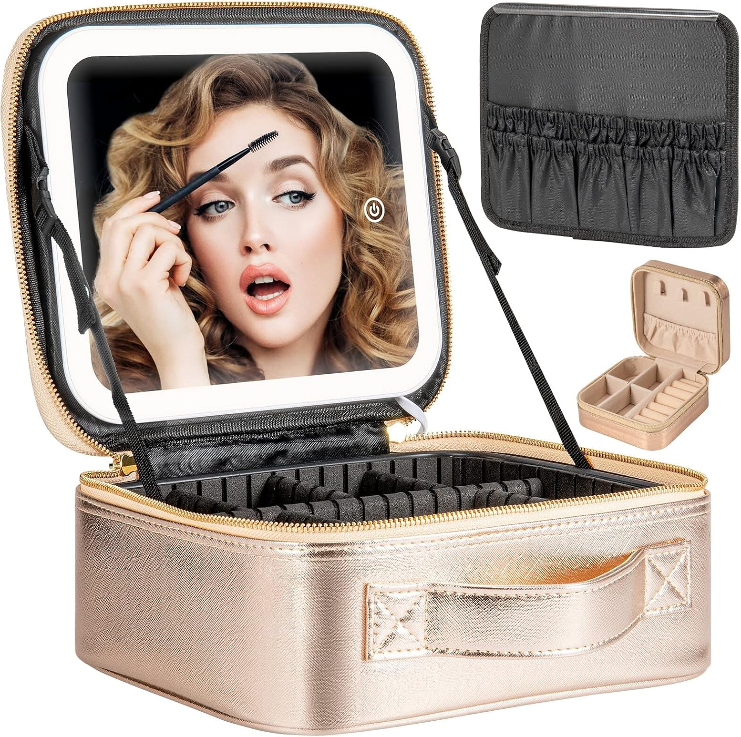 Makeup Travel Train Case with LED Light and Adjustable Brightness