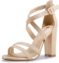 Chunky High Heel Sandal Strappy Open Toe Ankle Strap - Dress Heels