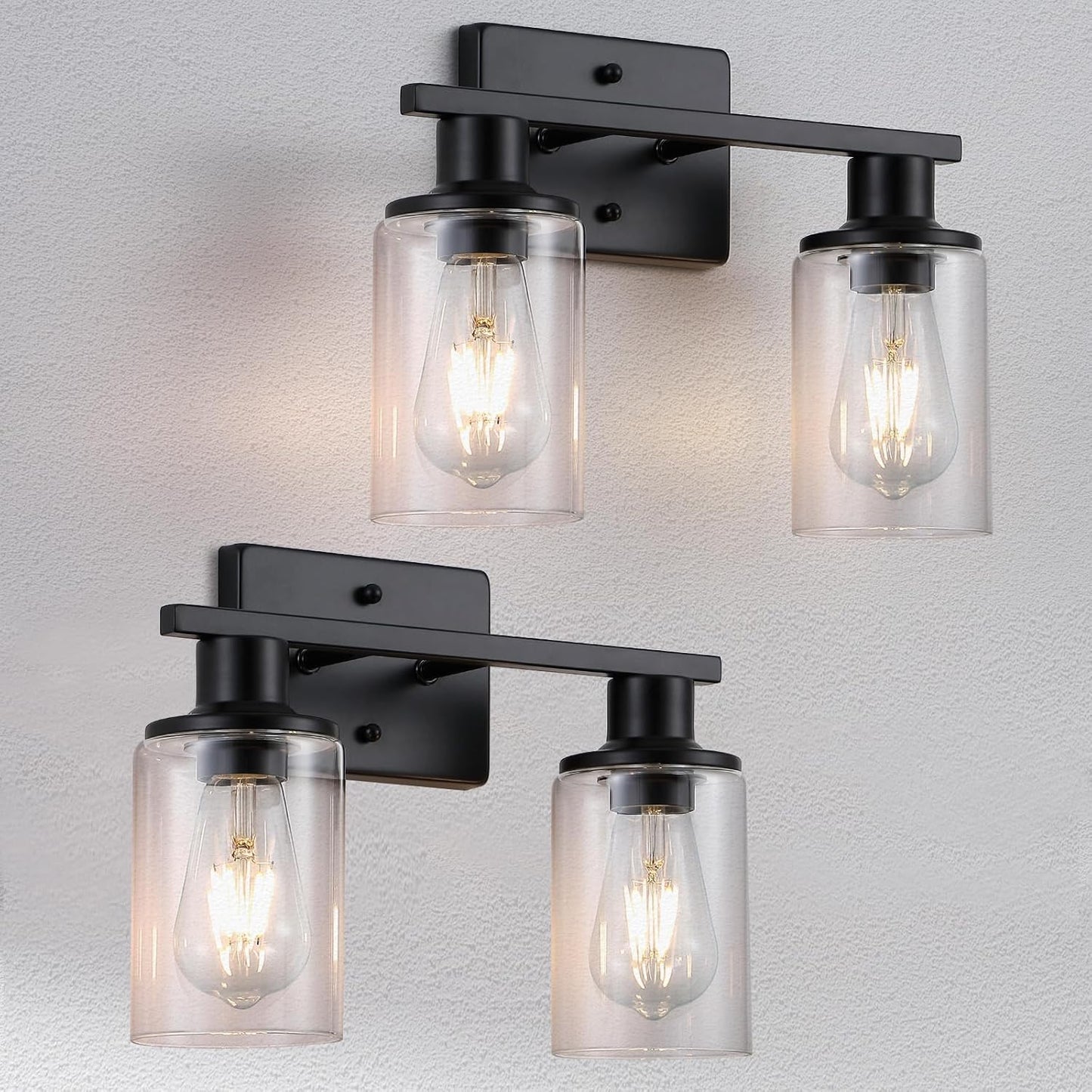 2 Pack Matte Black Bathroom Light Fixtures for Modern Spaces