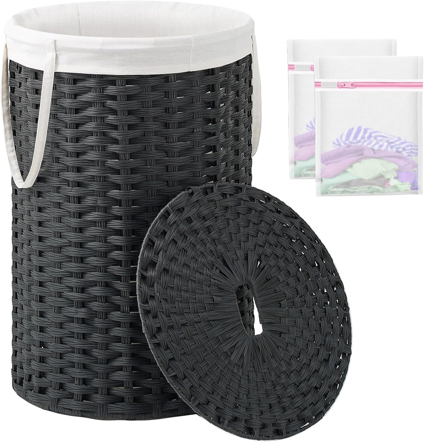 Large Handwoven Wicker Laundry Basket with Removable Bags