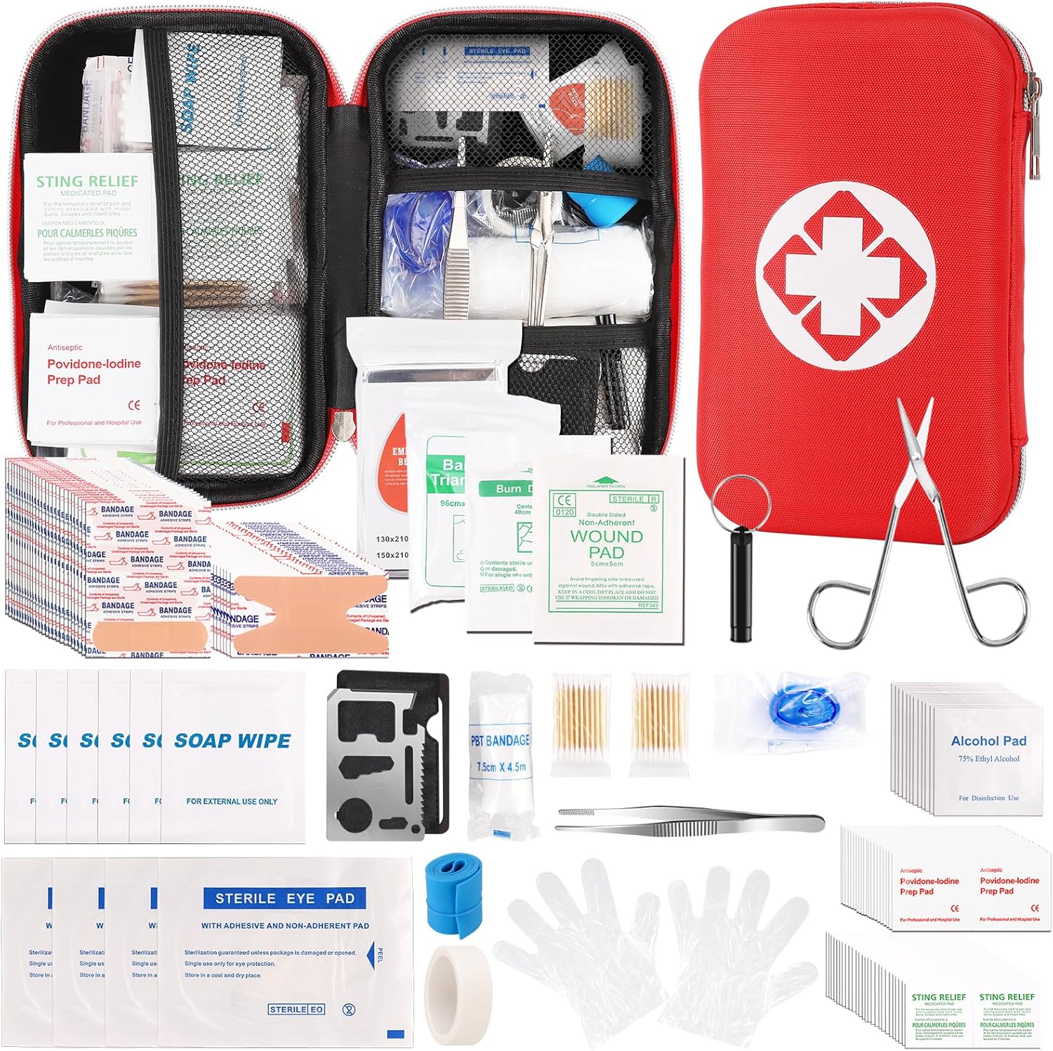 KNVBIN Mini Travel First Aid Kit: 201PCS Supplies, Waterproof Bag