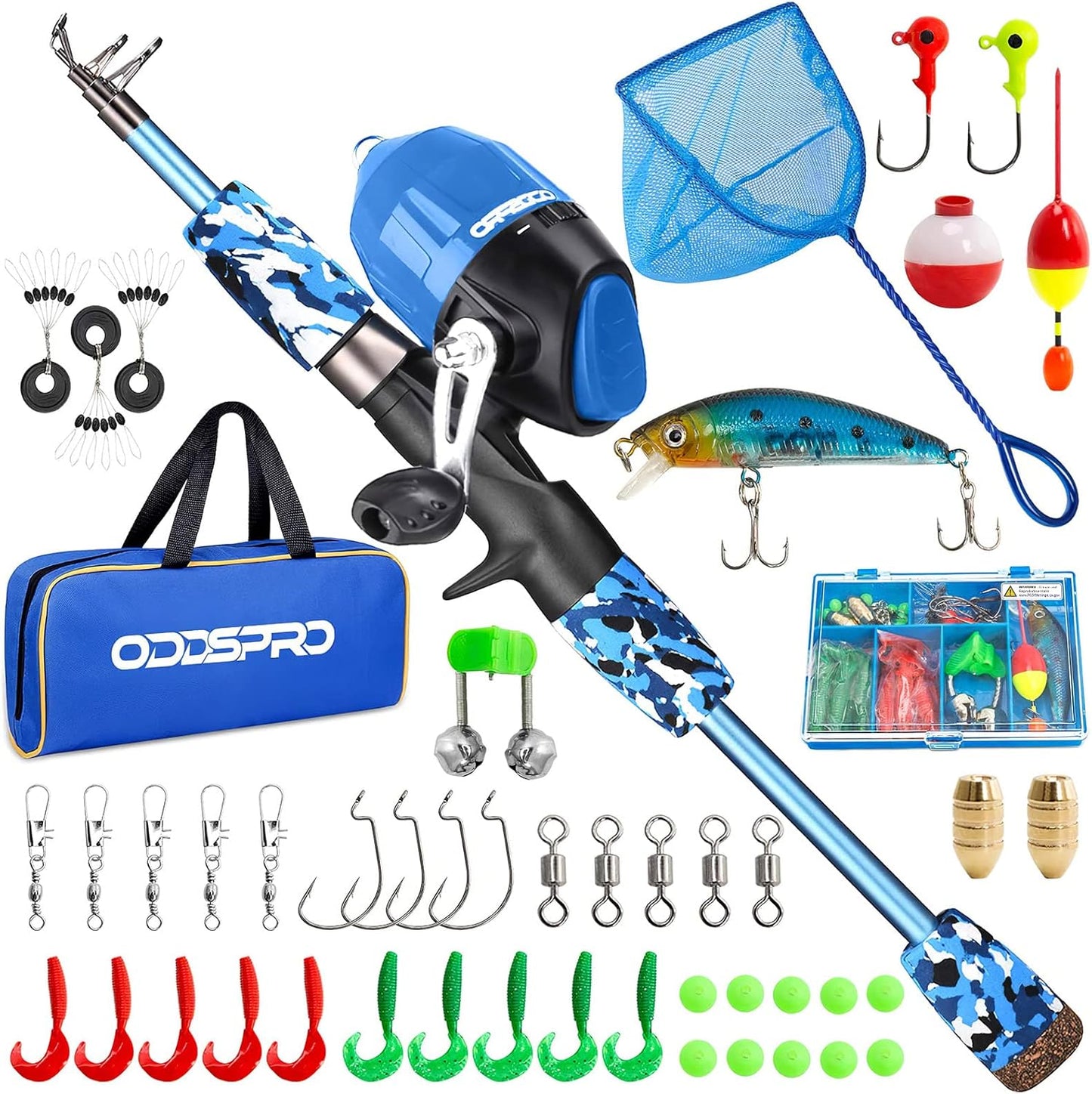 ODDSPRO Kids Fishing Pole Pink - Portable Telescopic Combo Kit