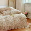 Muslin Duvet Cover Full Pink Floral with Ruffles - Soft Breathable