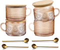 Amber Vintage Glass Coffee Mugs Set of 4 - Embossed 14 Oz Cups