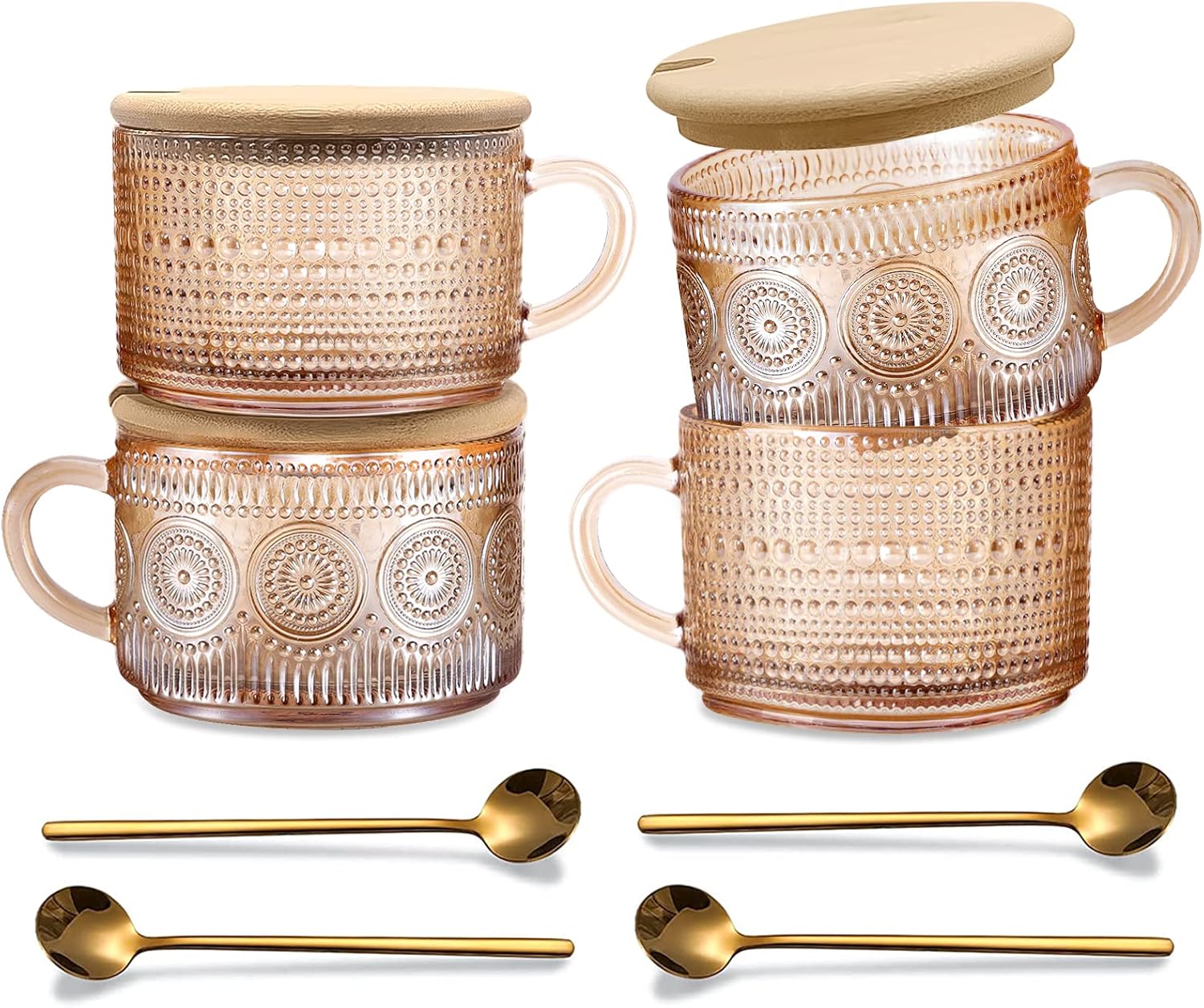 Amber Vintage Glass Coffee Mugs Set of 4 for Unique Gifts