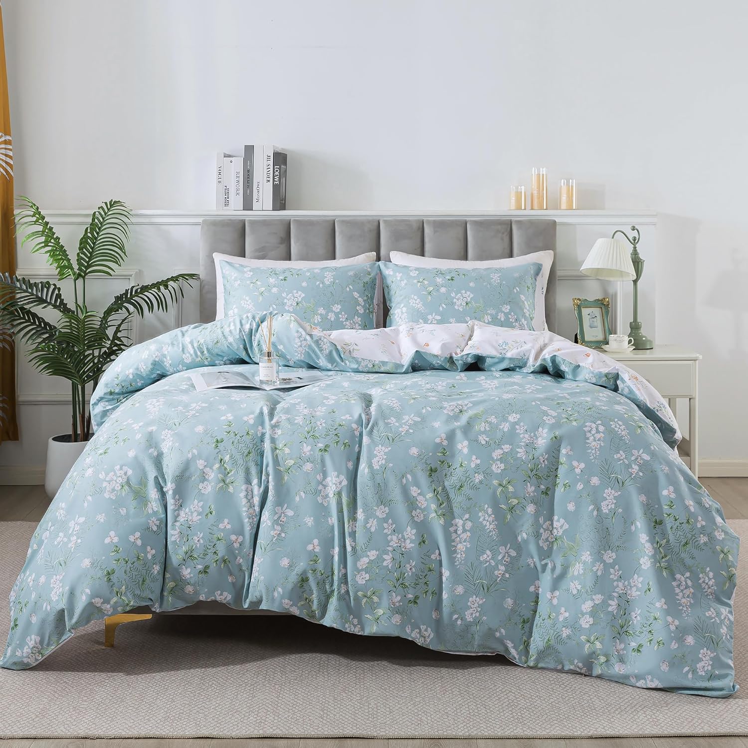 HoneiLife Wildflower Duvet Cover Queen - 100% Cotton Floral Set