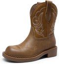 Cowboy Cowgirl Boots for Women Mid Calf Round Toe - Comfortable